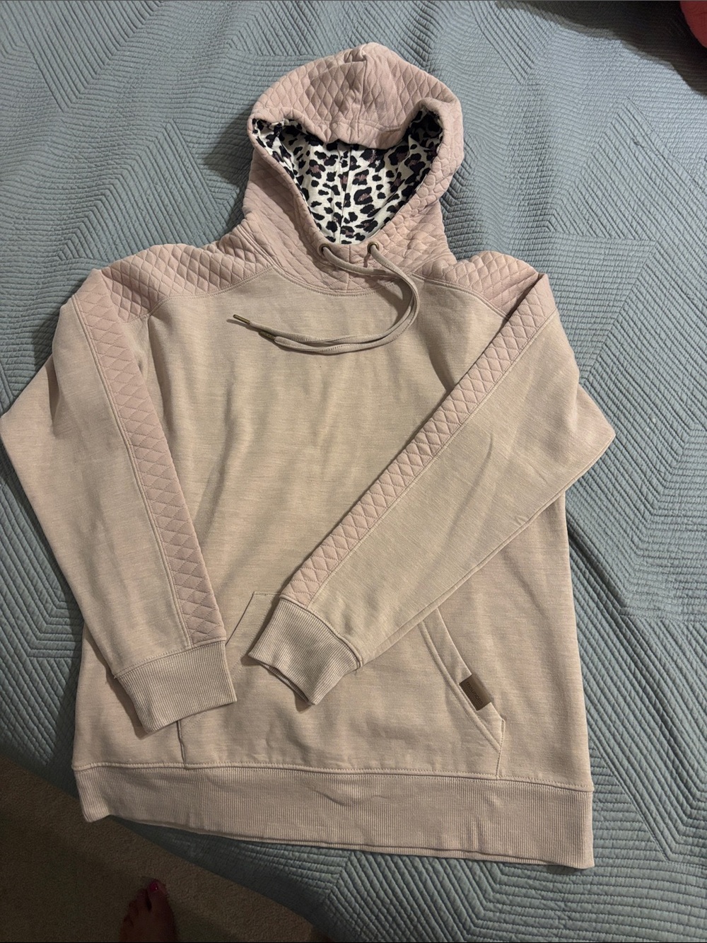 Maurices Quilted-Trim Hooded Pullover Sweatshirt - Tan/leopard print hood line